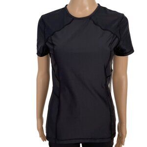 Karma Athletics Womens Black Short-Sleeve Fitted Activewear Top Mesh Panels New